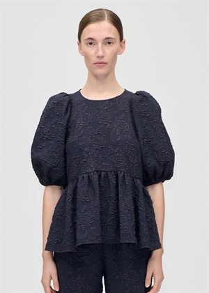 Stretch jacquard puff sleeve peplum bluse Garden Relief Stine Goya 